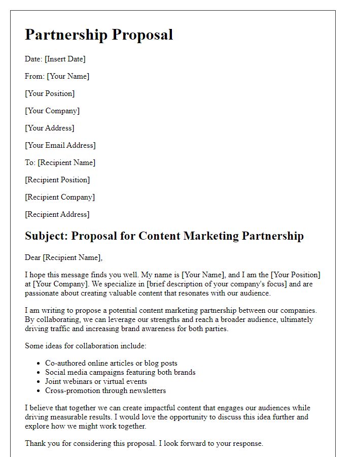 Letter template of content marketing partnership suggestion