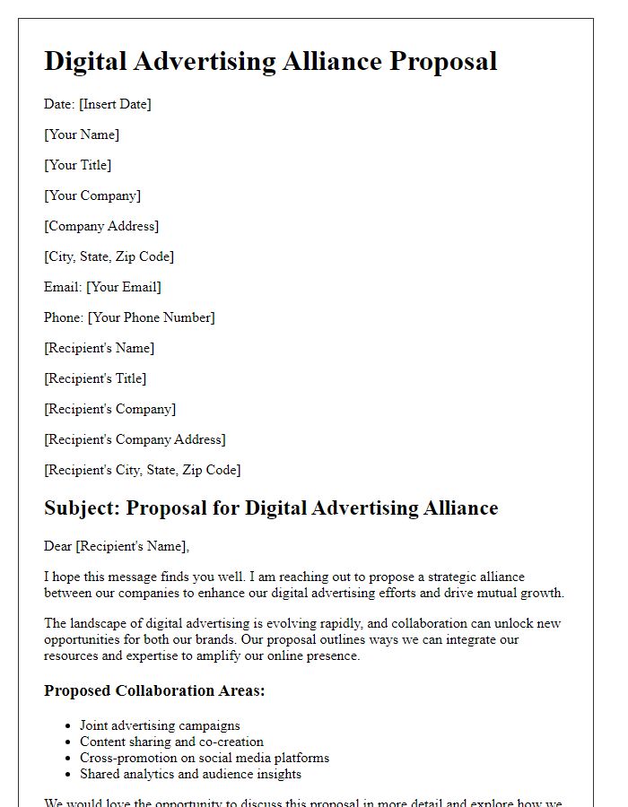 Letter template of digital advertising alliance proposal