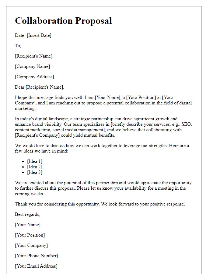 Letter template of digital marketing collaboration proposal