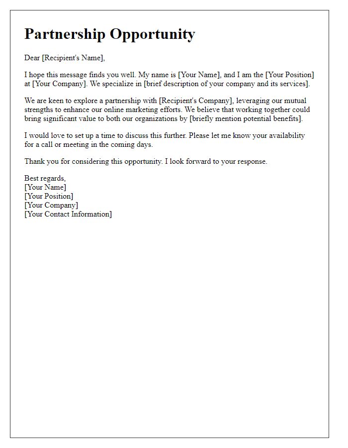 Letter template of online marketing partnership request