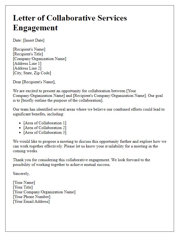 Letter template of collaborative services engagement opportunity