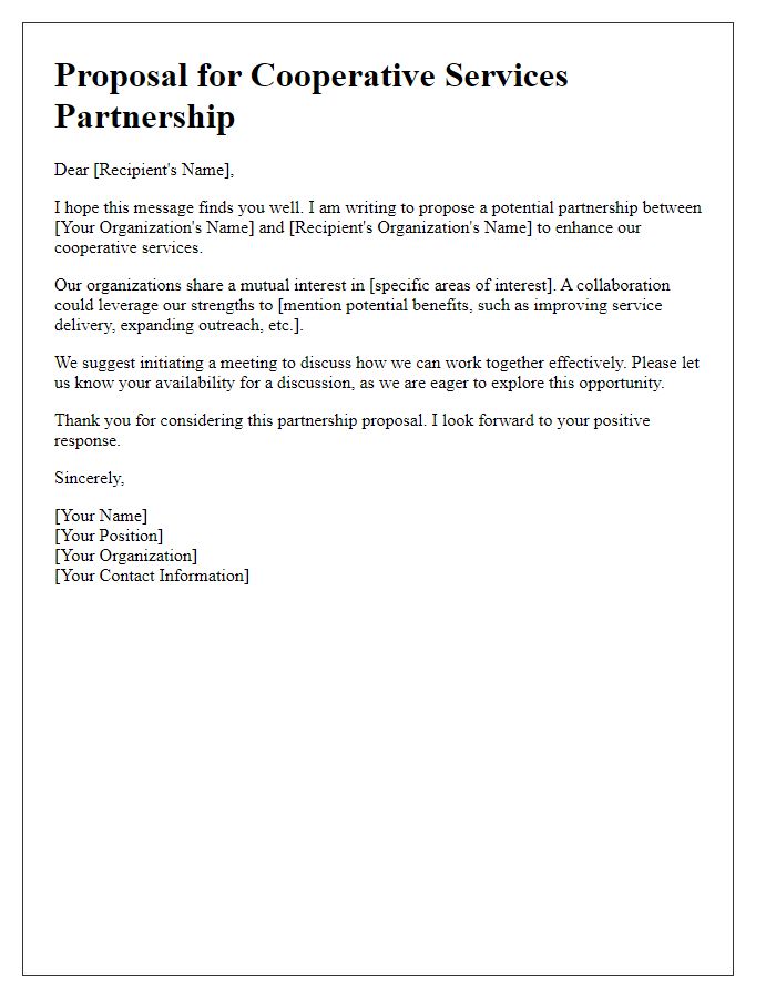 Letter template of cooperative services partnership suggestion