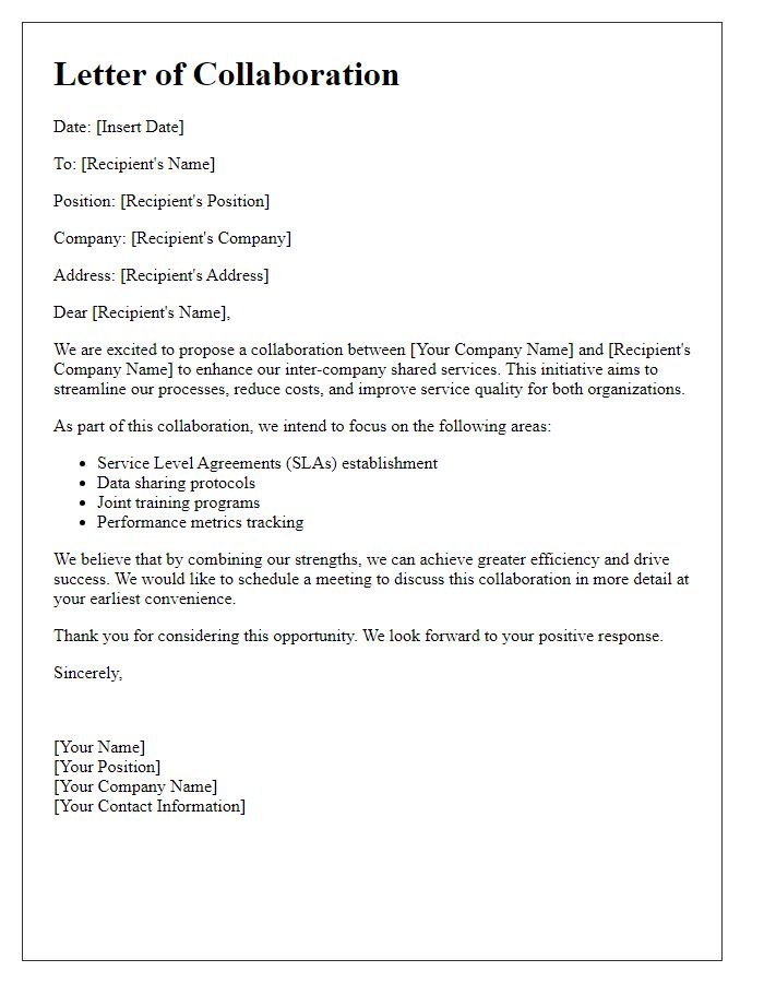 Letter template of inter-company shared services collaboration