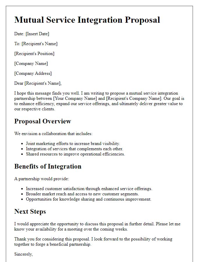 Letter template of mutual service integration proposal