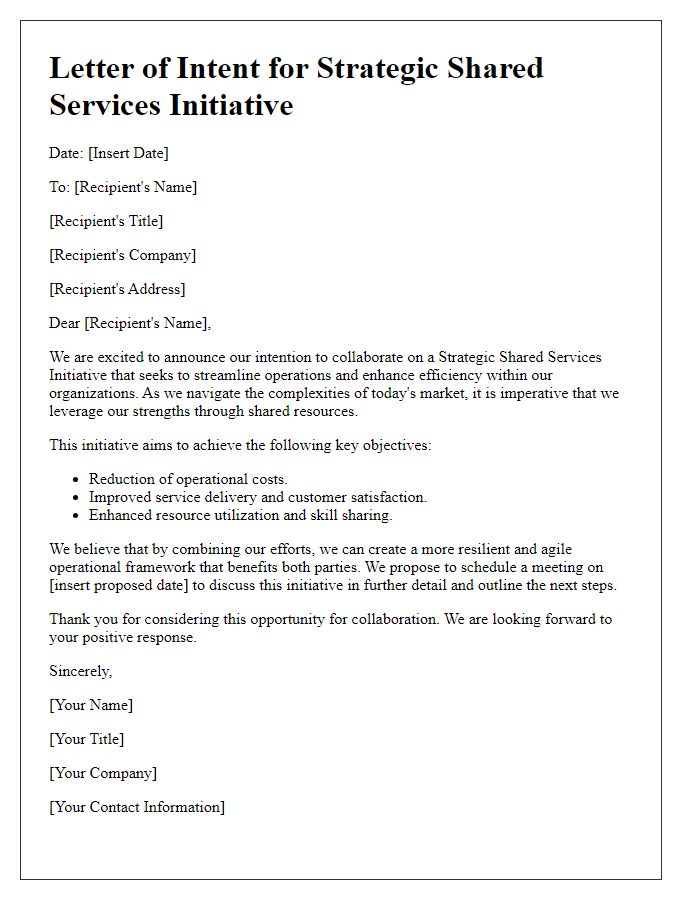 Letter template of strategic shared services initiative