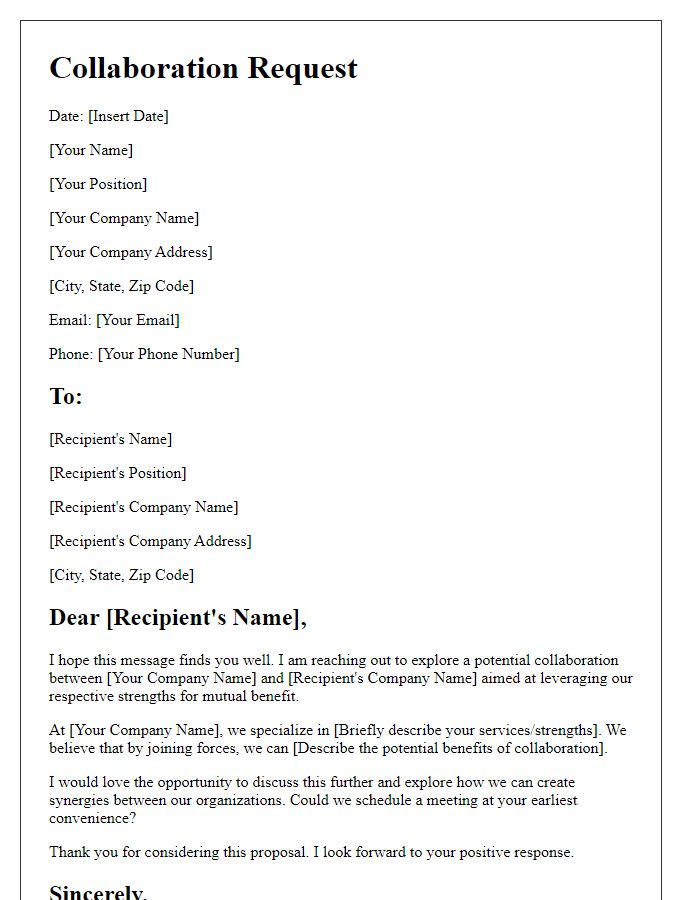 Letter template of synergistic service collaboration request