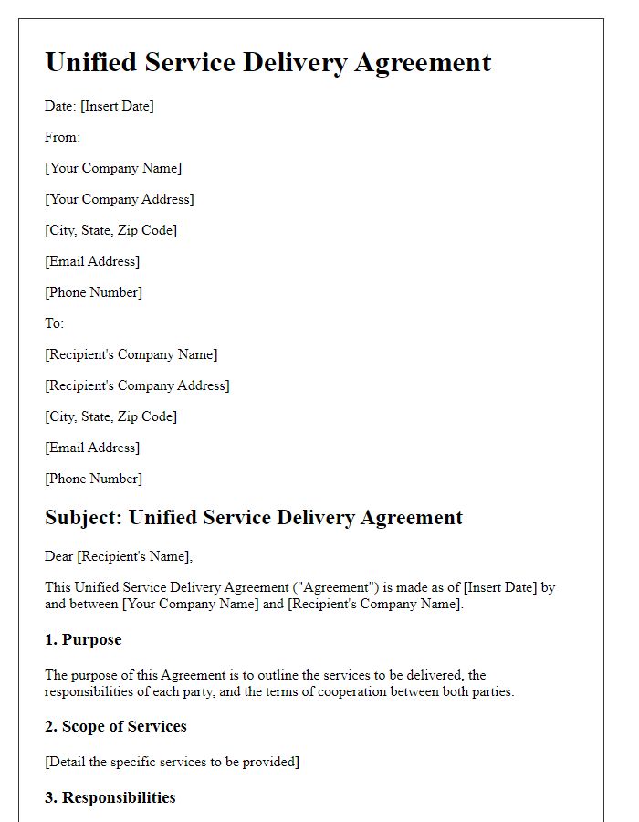 Letter template of unified service delivery agreement