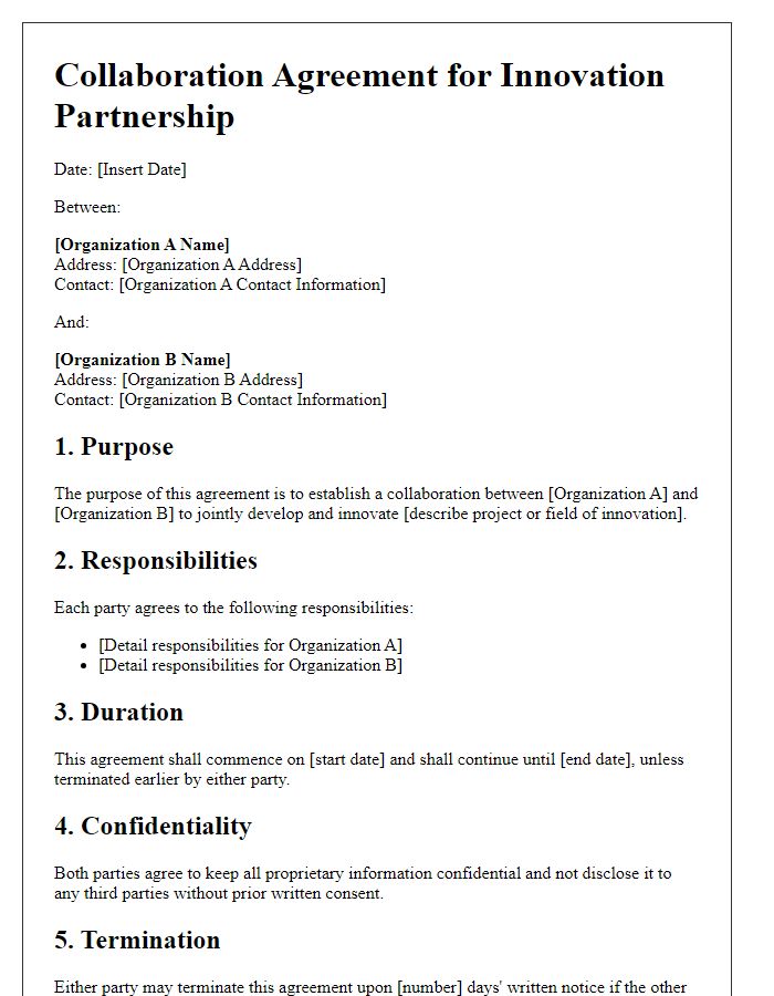 Letter template of Collaboration Agreement for Innovation Partnership