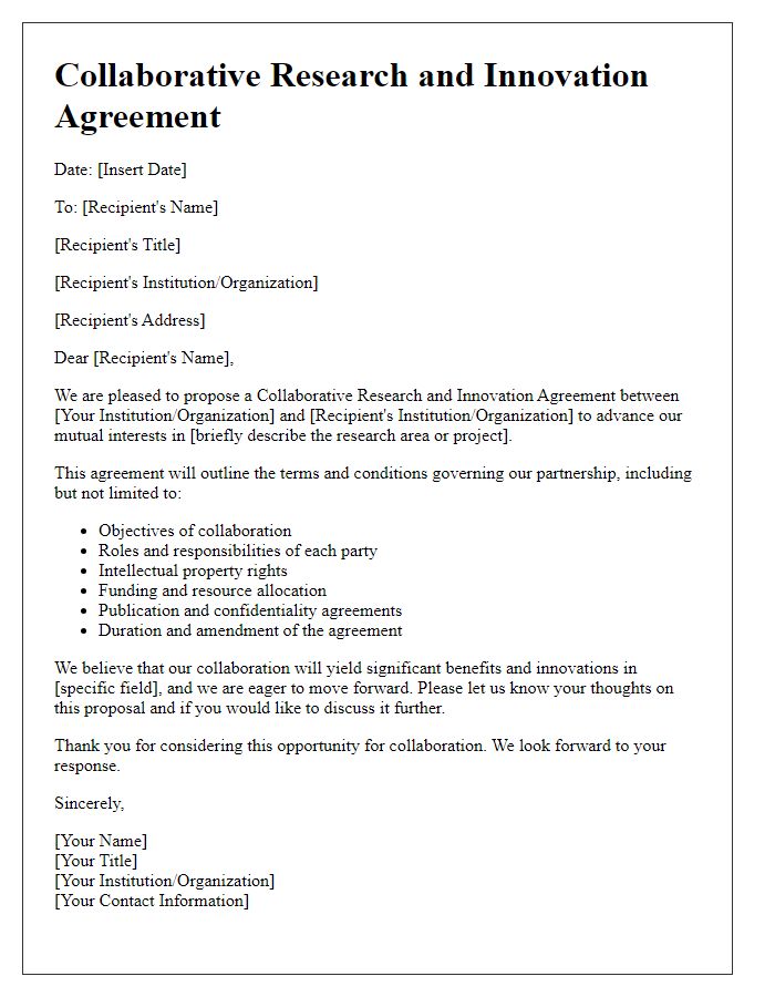 Letter template of Collaborative Research and Innovation Agreement