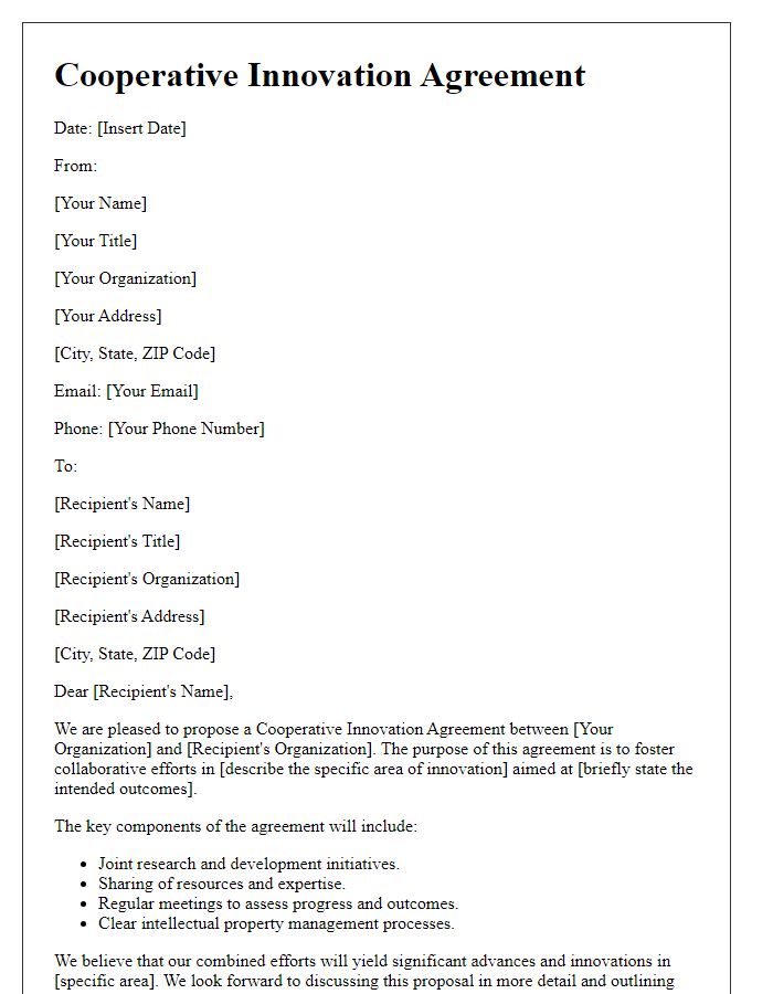 Letter template of Cooperative Innovation Agreement