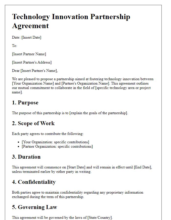 Letter template of Technology Innovation Partnership Agreement