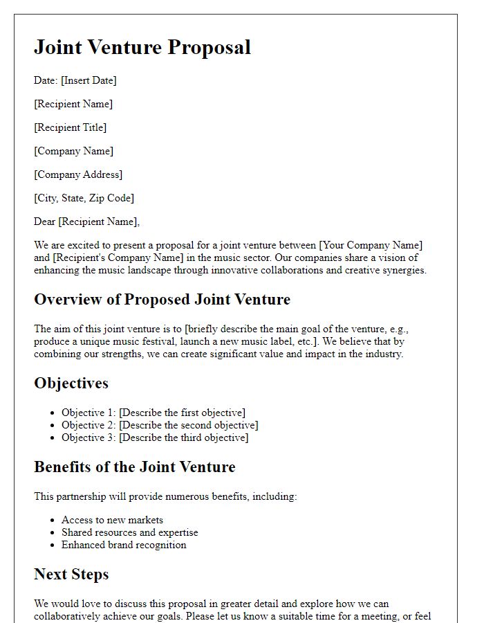 Letter template of joint venture proposal in the music sector