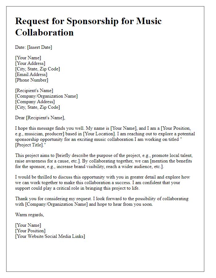 Letter template of sponsorship request for music collaboration