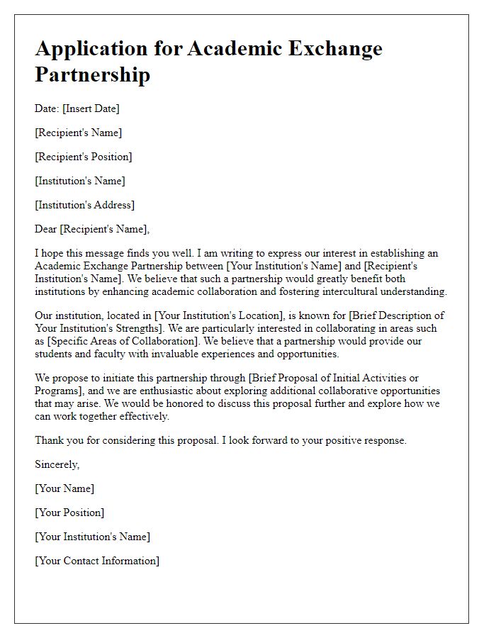 Letter template of Application for Academic Exchange Partnership