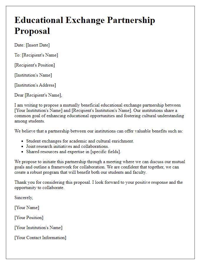 Letter template of Educational Exchange Partnership Proposal