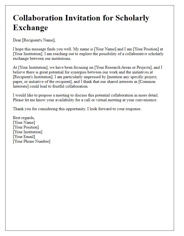 Letter template of Outreach for Scholarly Exchange Collaboration