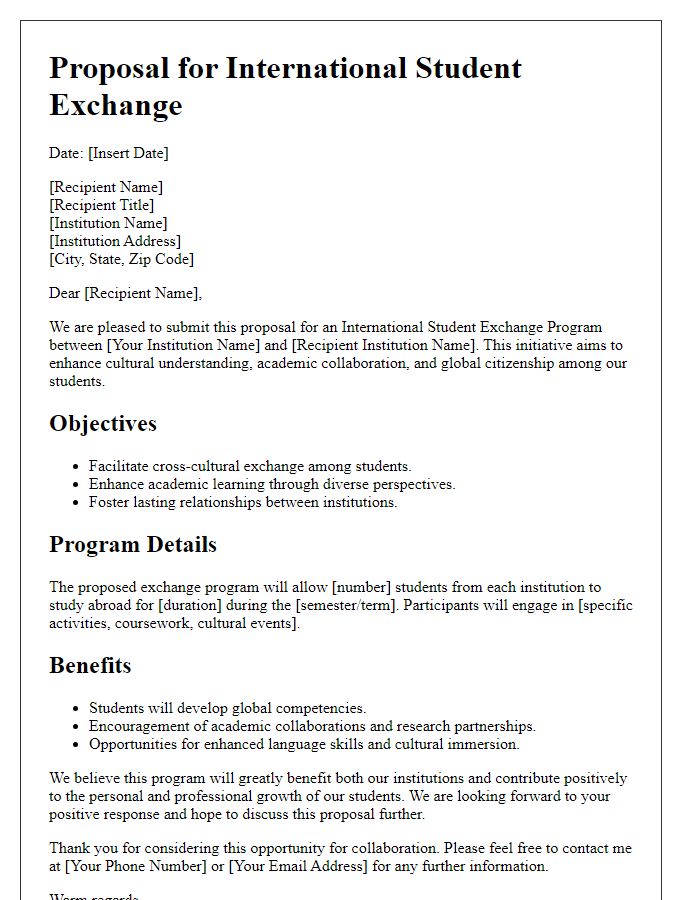 Letter template of Proposal for International Student Exchange