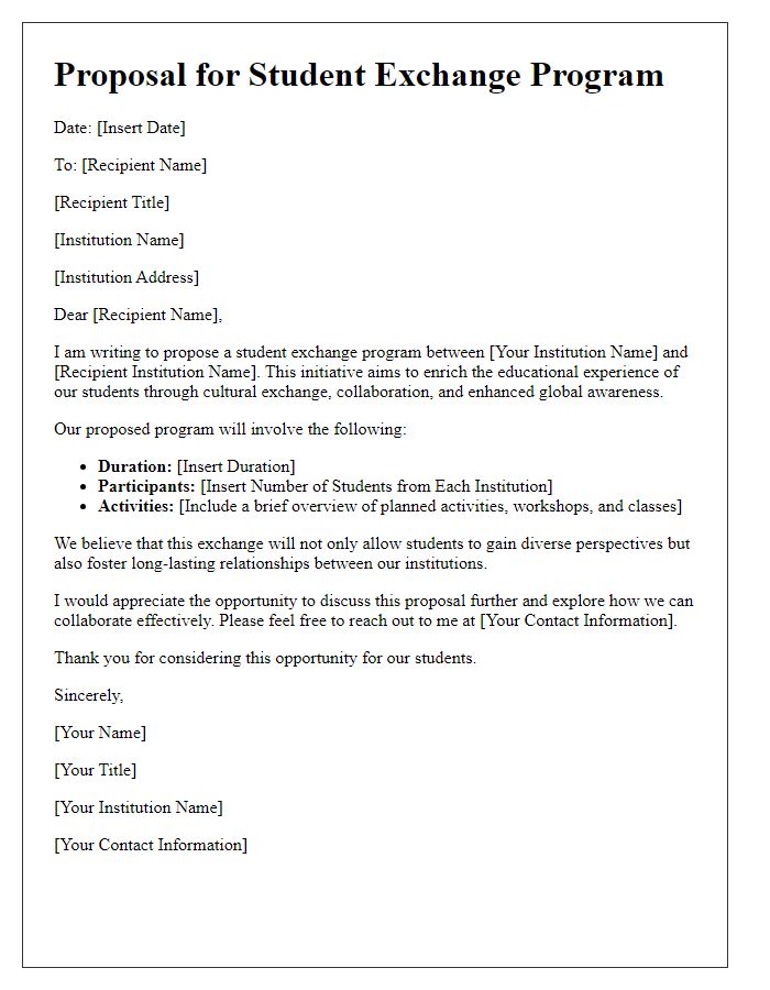 Letter template of Proposal for Student Exchange Program