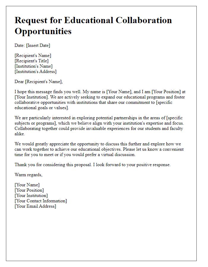 Letter template of Request for Educational Collaboration Opportunities