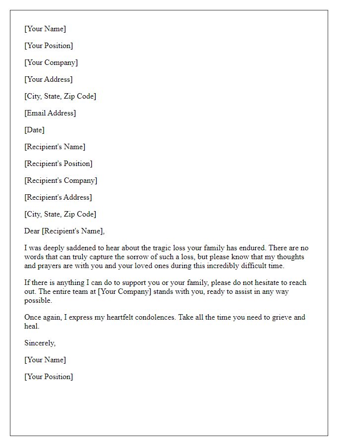 Letter template of sorrowful regard for a business associate's family tragedy.