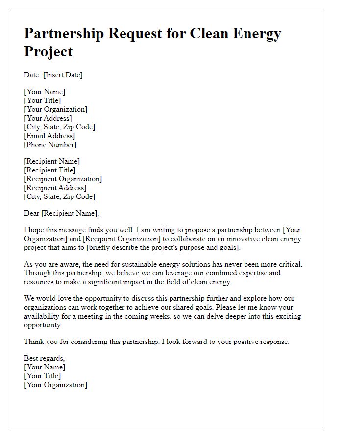 Letter template of clean energy project partnership request