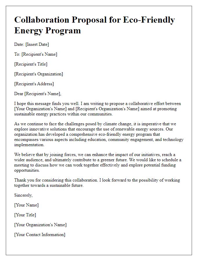 Letter template of eco-friendly energy program collaboration