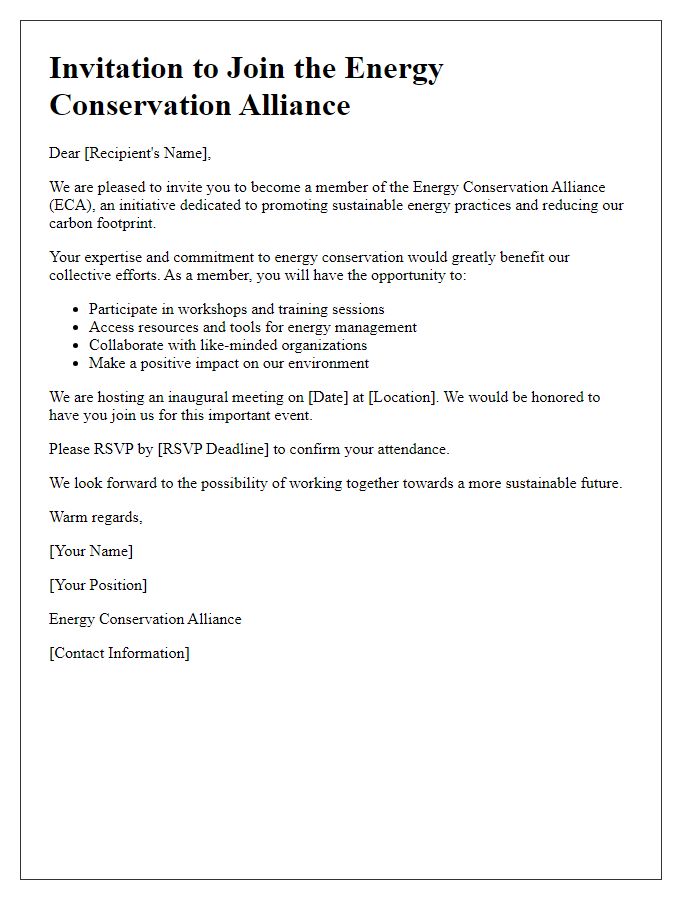 Letter template of energy conservation alliance invitation