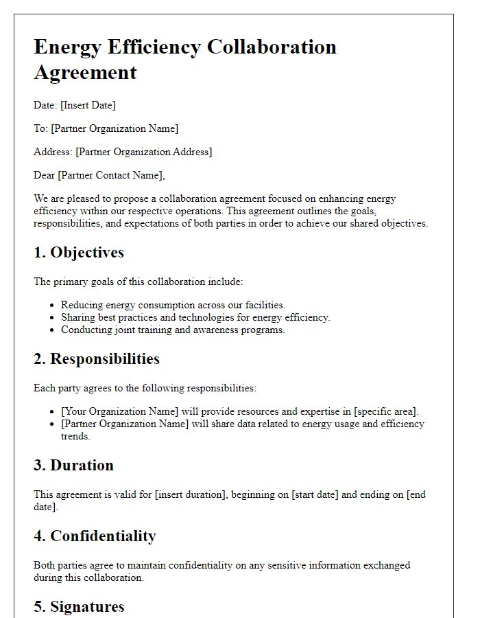 Letter template of energy efficiency collaboration agreement