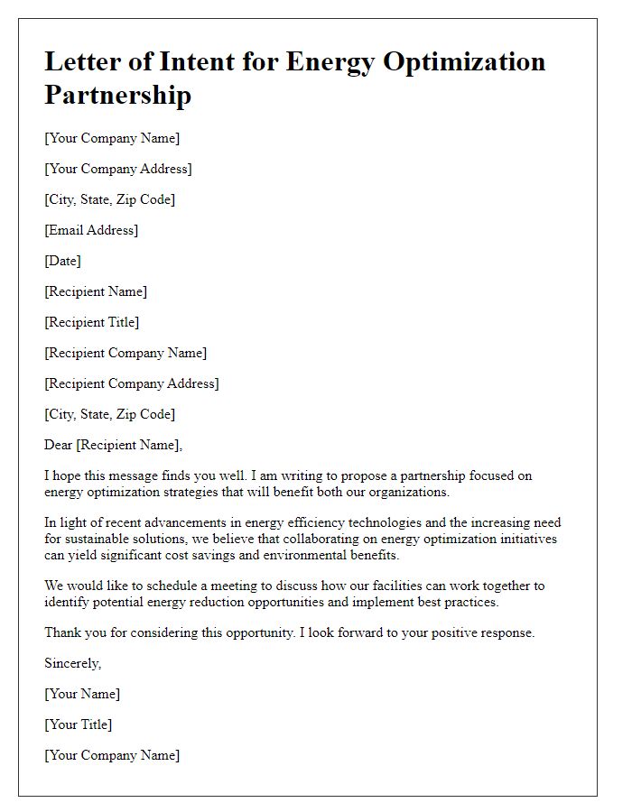 Letter template of energy optimization partnership discussion