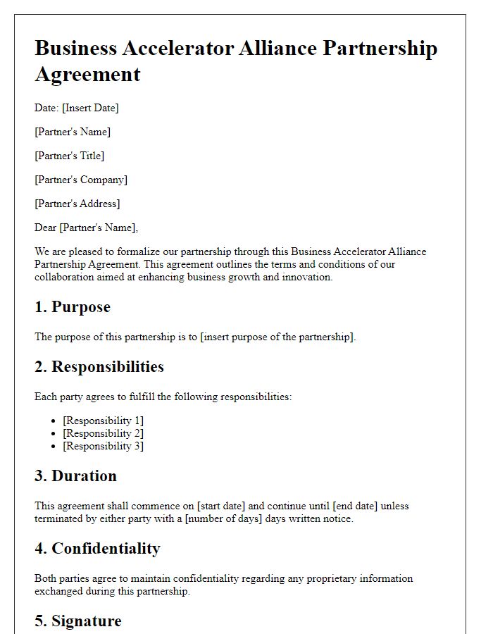 Letter template of Business Accelerator Alliance Partnership Agreement