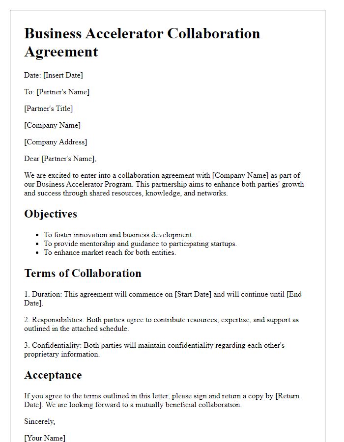 Letter template of Business Accelerator Collaboration Agreement