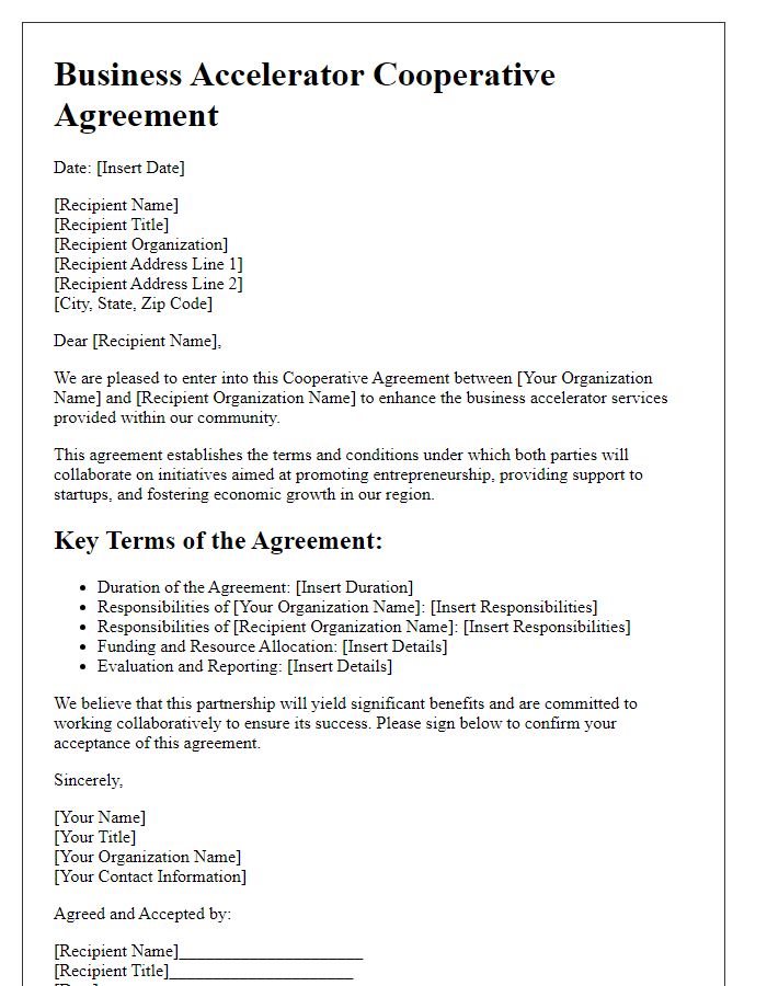 Letter template of Business Accelerator Cooperative Agreement