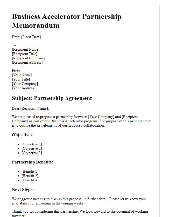 Letter template of Business Accelerator Partnership Memorandum