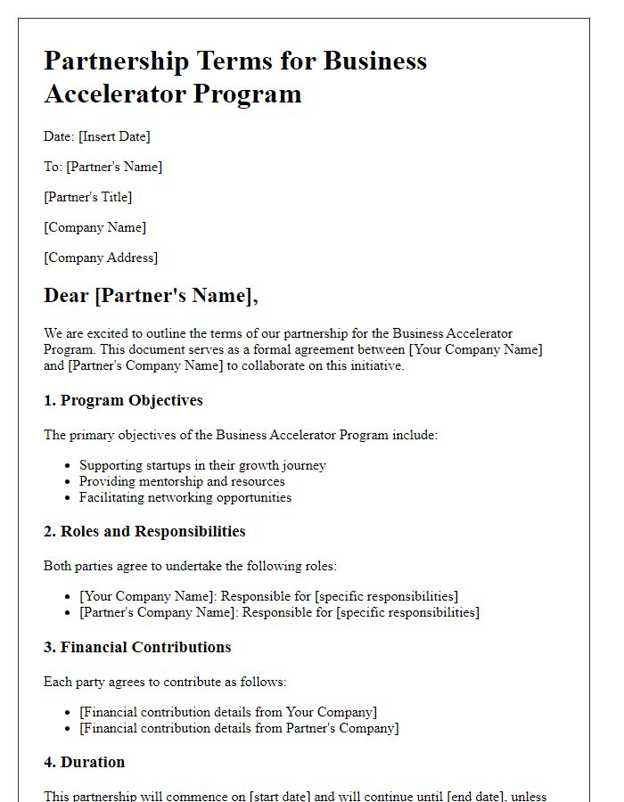 Letter template of Business Accelerator Program Partnership Terms