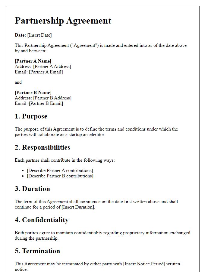 Letter template of Partnership Agreement for Startup Accelerator