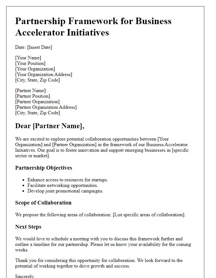 Letter template of Partnership Framework for Business Accelerator Initiatives