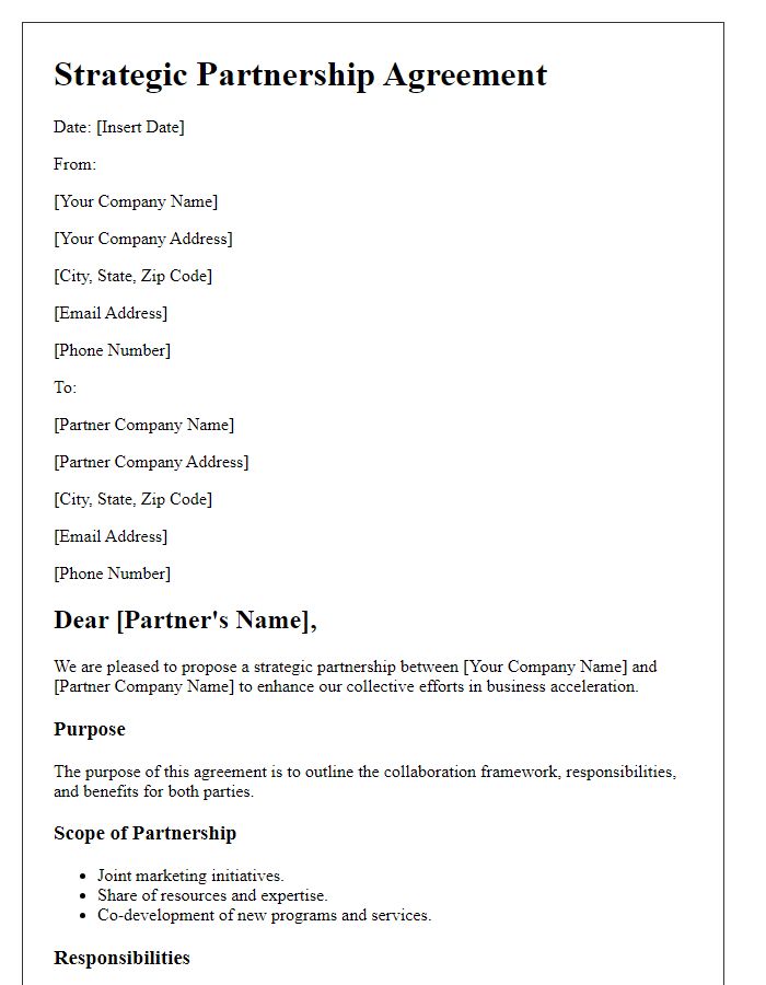 Letter template of Strategic Partnership Agreement for Business Accelerator