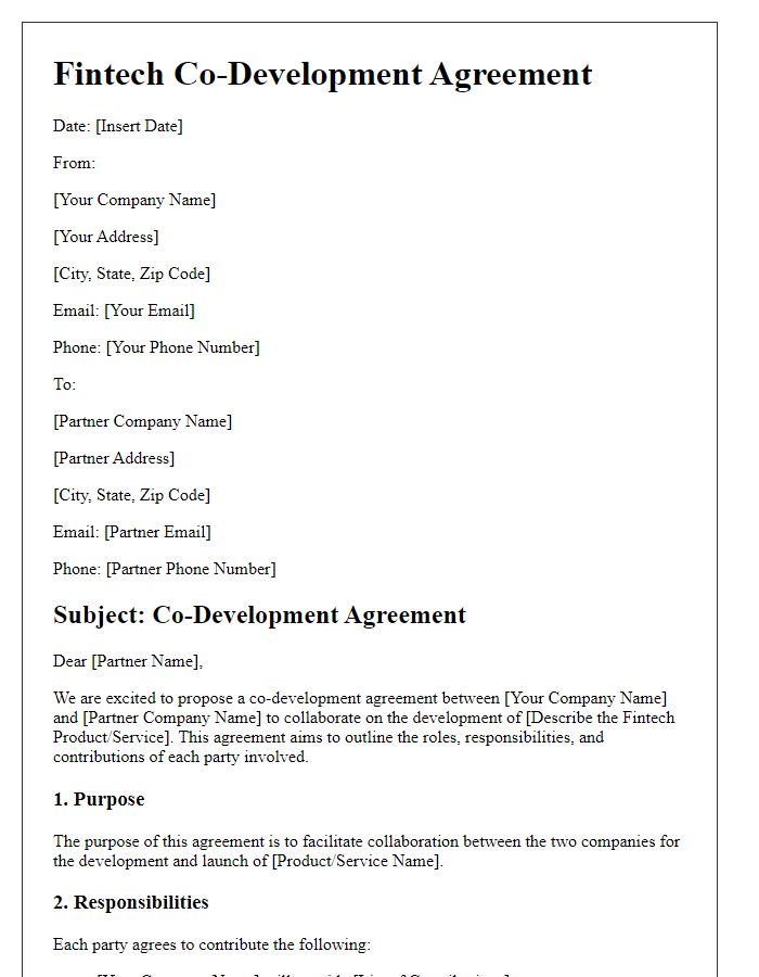 Letter template of fintech co-development agreement