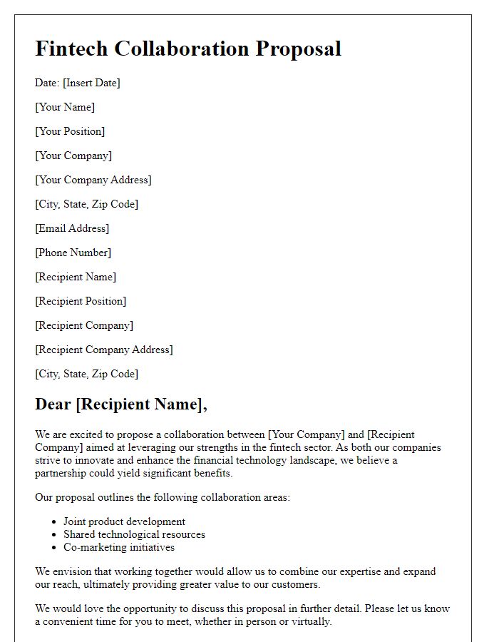 Letter template of fintech collaboration proposal