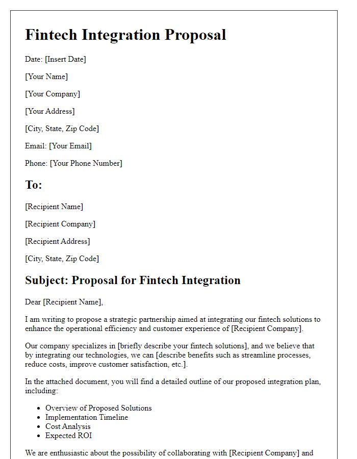 Letter template of fintech integration proposal