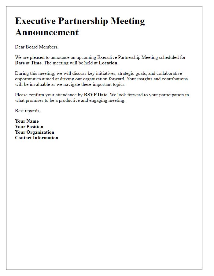 Letter template of Executive Partnership Meeting Announcement for Board Members