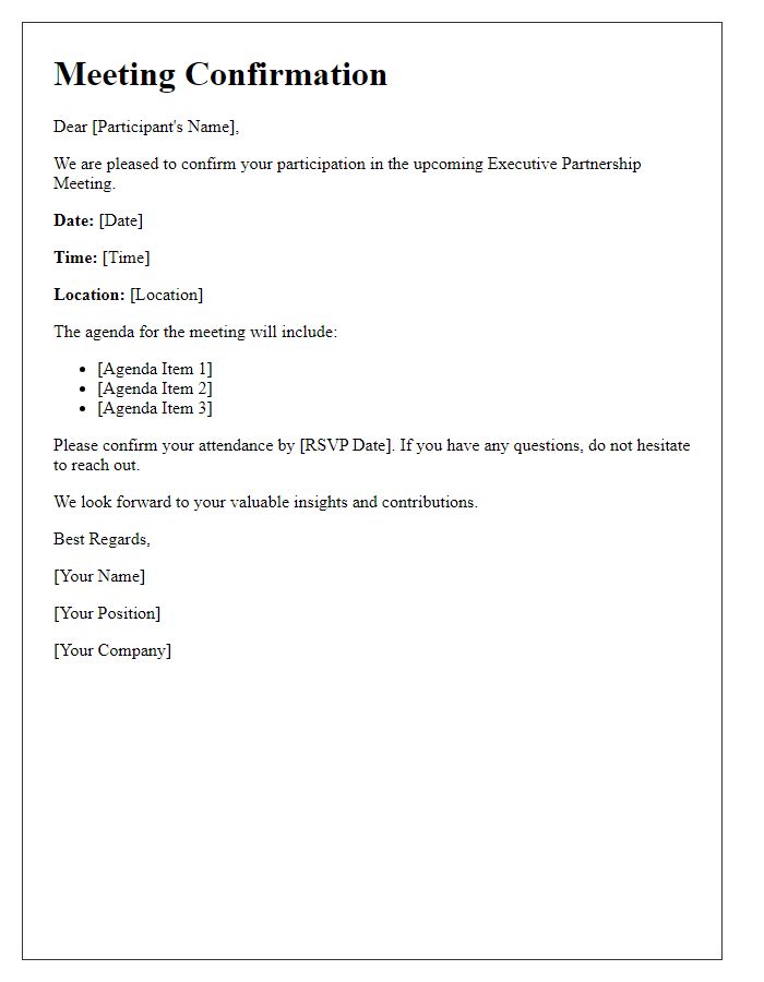 Letter template of Executive Partnership Meeting Confirmation for Participants