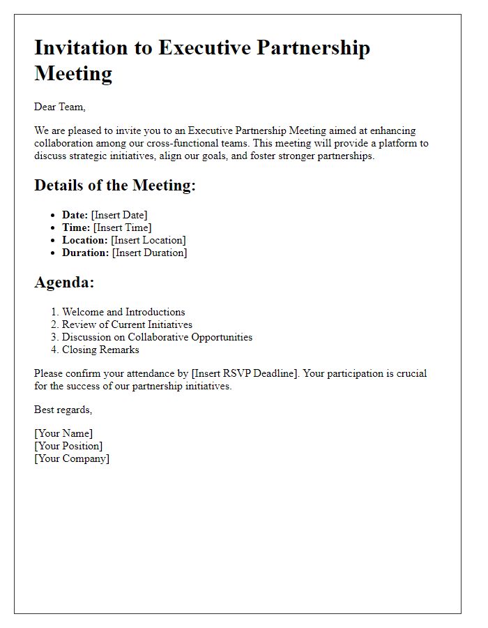 Letter template of Executive Partnership Meeting Invitation for Cross-Functional Teams