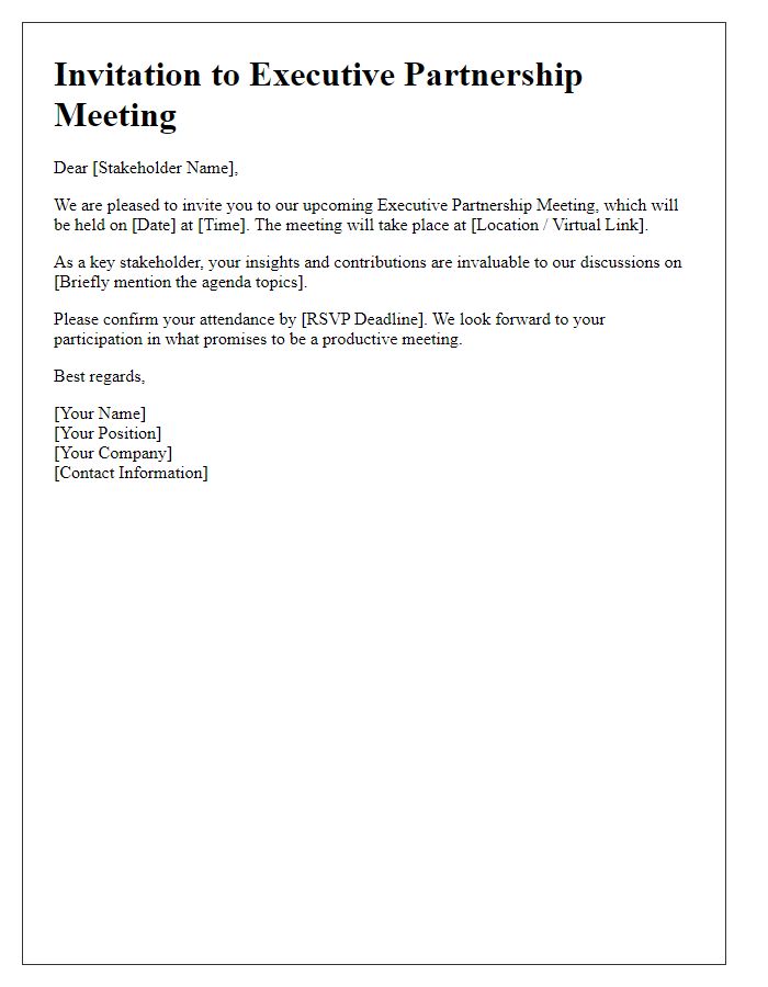 Letter template of Executive Partnership Meeting Invitation for Key Stakeholders