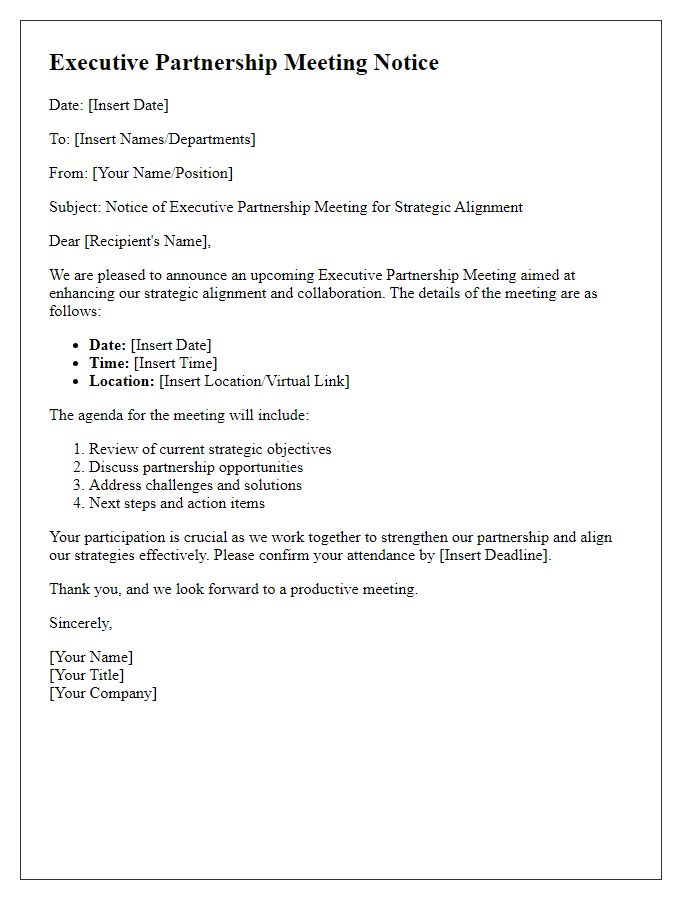 Letter template of Executive Partnership Meeting Notice for Strategic Alignment