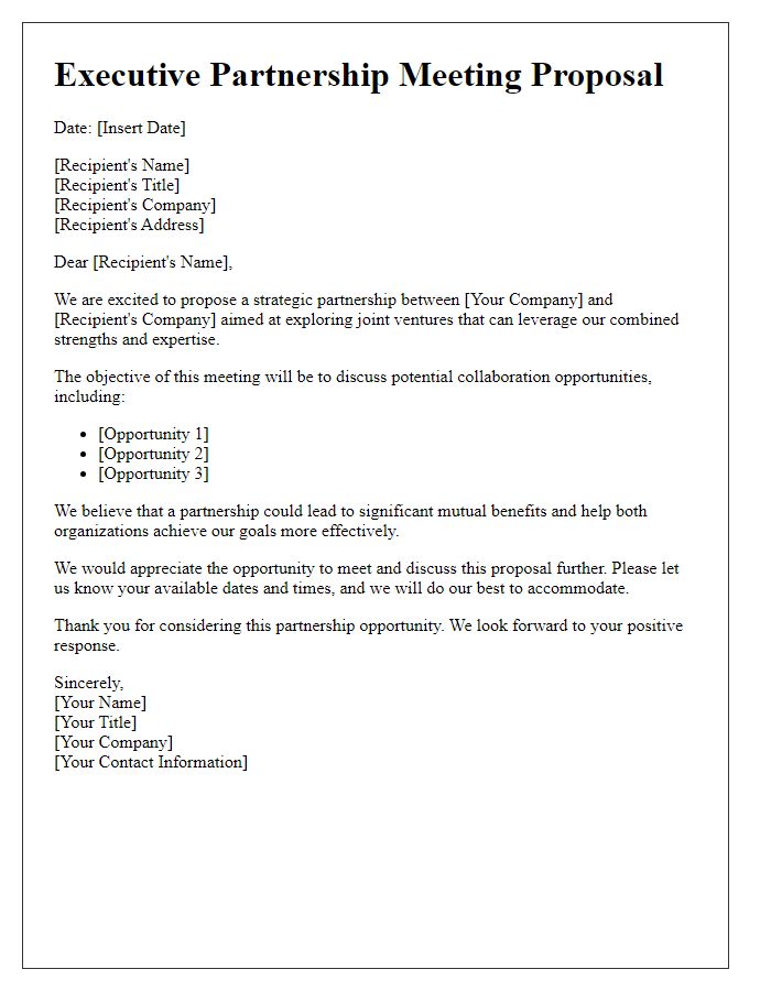 Letter template of Executive Partnership Meeting Proposal for Joint Ventures