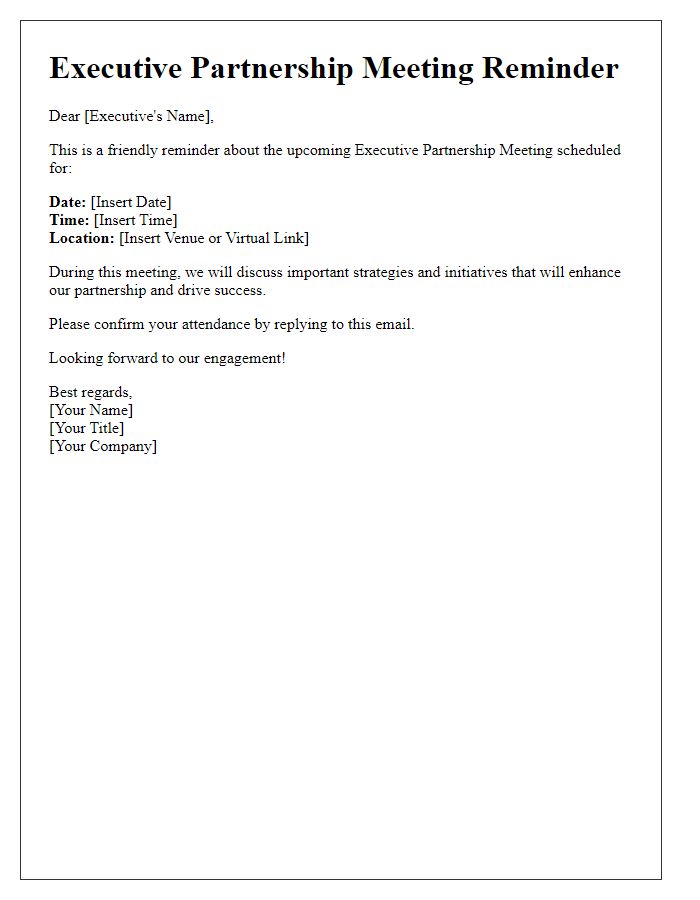 Letter template of Executive Partnership Meeting Reminder for Upcoming Engagement