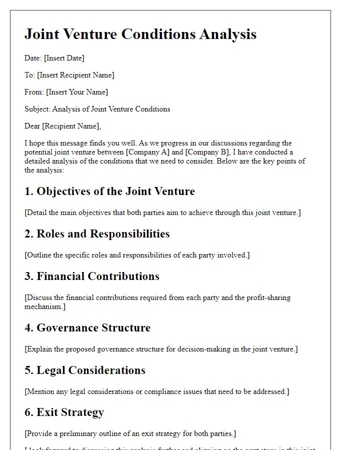 Letter template of joint venture conditions analysis