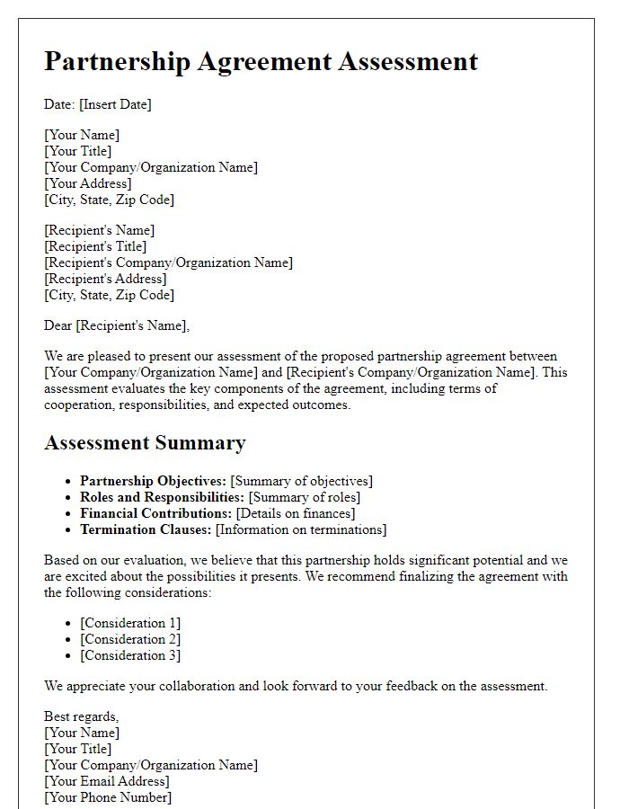 Letter template of partnership agreement assessment