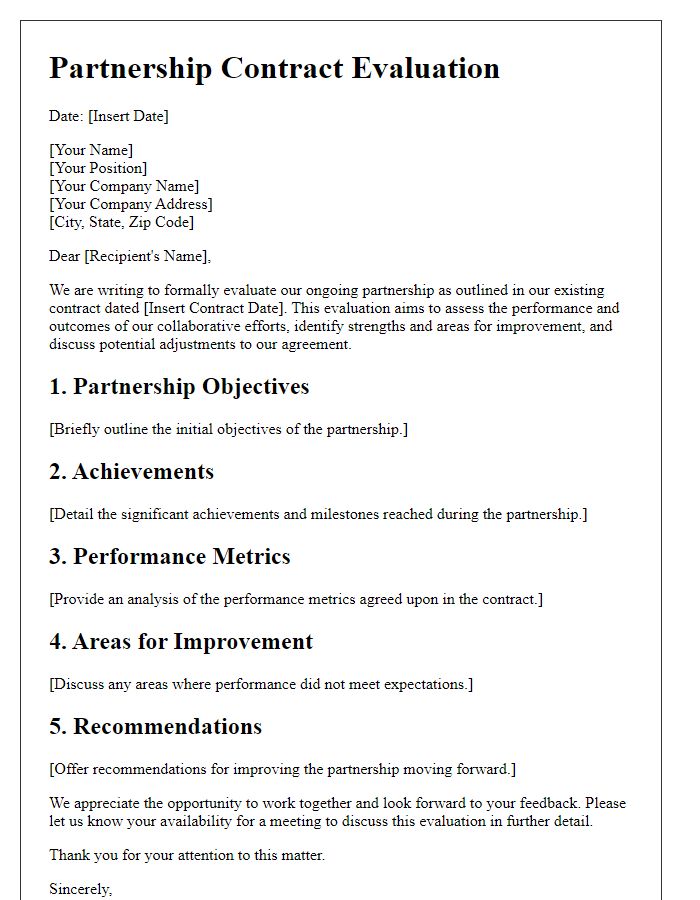 Letter template of partnership contract evaluation